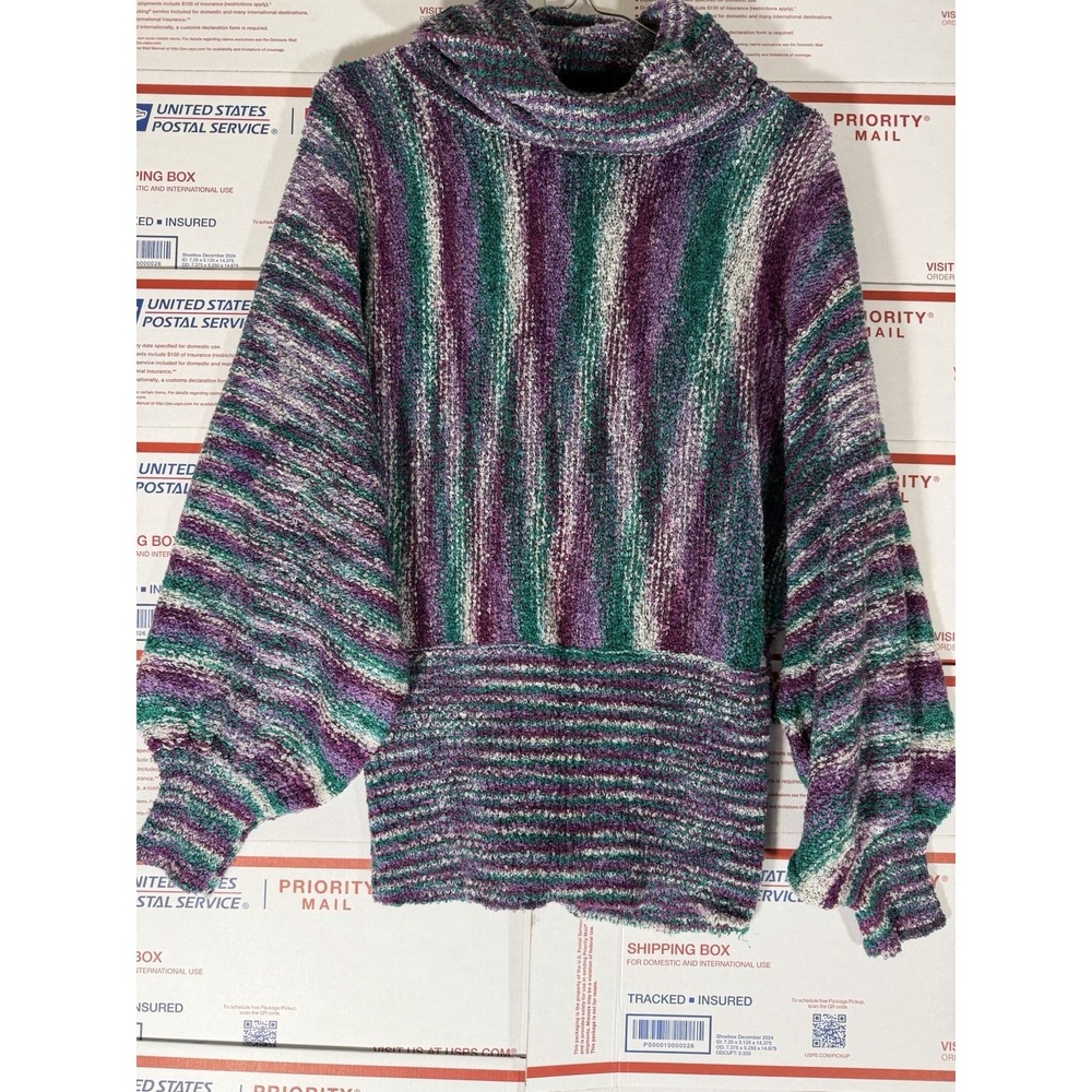 VTG 80s Casual Corner Sweater Womens Small Green Purple Angora Turtleneck Luxury